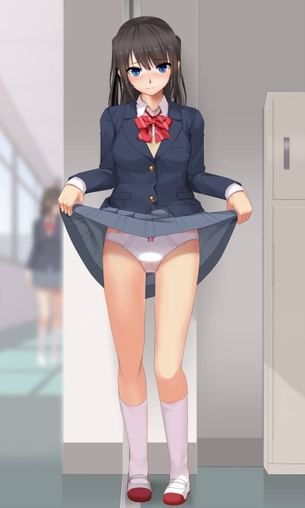 【二次】可愛い女子高生が自らの手でスカートたくし上げてパンツ見せてくれるという夢のようなシチュエーションのエロ画像