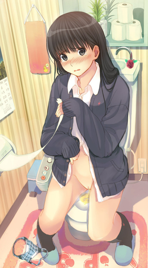 【二次】トイレのドアを開けたらそこには・・・何故か鍵を絶対しめないオープンな女の子のラッキースケベエロ画像