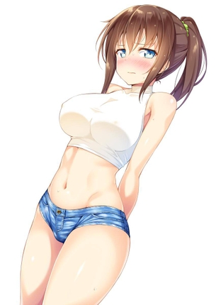 【二次】ショートパンツデニムという夏の風物詩と言っても良い爽やかな美脚少女のエロ画像