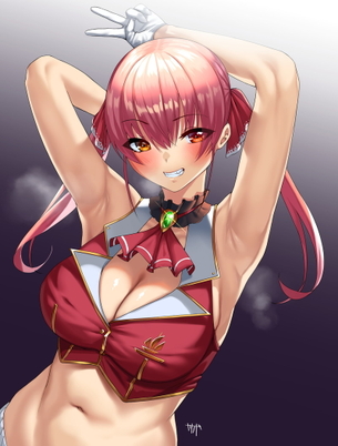【二次】ノースリーブで腋見せポーズするスケベな女www【エロ画像】