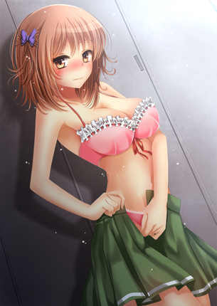 【二次】着替え中に可愛いブラジャーとおっぱいが見えちゃってる着替えブラのエロ画像
