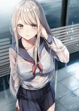 【二次】突然の雨に振られてブラウスが透けちゃってる“濡れ透けブラジャー女子”のエロ画像