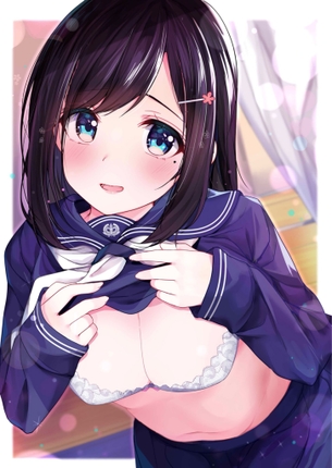 【2次】上着を たくし上げ て乳見せしちゃってる女の子の 二次エロ画像  その16【たくし上げ】