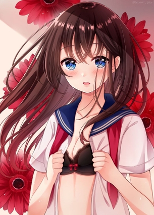 【2次】服がはだけて脱ぎかけになっちゃってる女の子の二次エロ画像 その18【 半脱ぎ 】