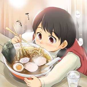 【所謂中華そば】昔懐かしい感じの醤油ラーメンを食べてる女の子達の二次画像