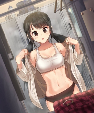 【潮の香りがしそう】ロッカールームで着替える汗だく女子の二次エロ画像