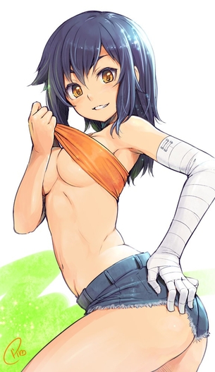 【ハミ尻】ホットパンツで尻肉アピールしてる二次エロ画像