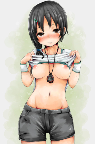 【吸って良いよ？】服をたくし上げておっぱい見せてる二次エロ画像