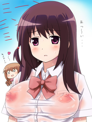 【透ける乳首】ノーブラシャツな女子達の二次エロ画像