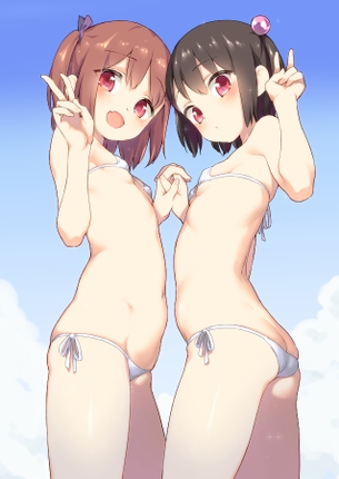 【半ケツ】水着が小さくてお尻の割れ目が見えてる二次エロ画像