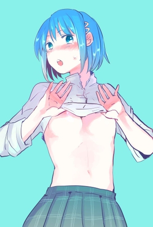 【2次】上着たくしあげておっぱいをぽろりんちょしちゃってる女の子の二次エロ画像【たくし上げ】