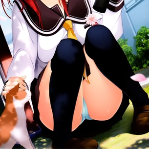 真っ白な太ももたまらん、ニーソ装備の二次元美少女画像