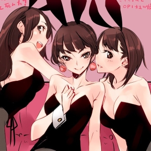 バニーガールコスした二次元美少女のエロ画像。はだけた胸元がエロスギwww