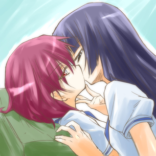 女の子同士でキスしたりいちゃいちゃしてる百合レズ二次エロ画像