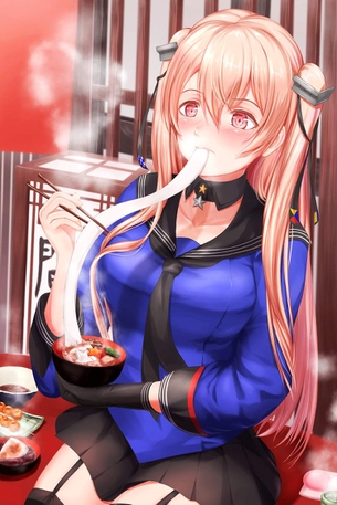 【賀正】お雑煮食べてる女子の二次画像