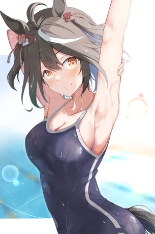 【画像】爆乳キタちゃん、競泳水着でおっぱいアピール