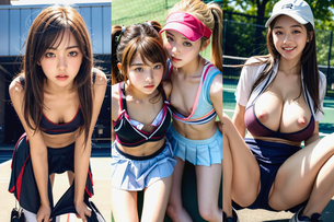 JKテニス部エロ画像200枚まとめ！緑のコートに映える女子校生たちのエッチな部活写真集！ [AI Generated]