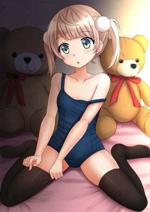 【ニーソ】スクール水着で黒ニーハイな女の子の二次画像【スク水】
