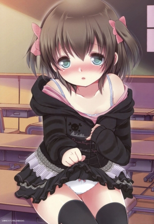とっても恥ずかしがりながらおぱんつをたくし上げて見せてくれる健気でえっちな女の子の二次エロ画像