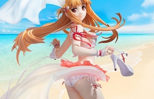 『ソードアート・オンライン』アスナのエロいスケスケのウェディングドレス風水着のフィギュア