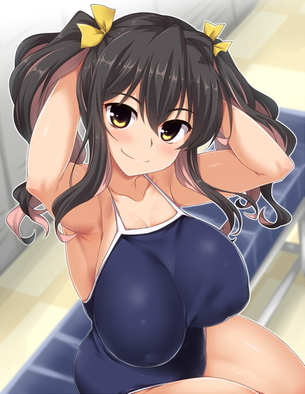 見た目がいかがわし過ぎて犯罪的www たわわに実ったスケベボディが眩しいスク水女子♪
