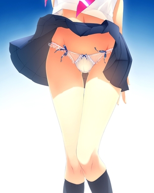 【二次】気まぐれな風が女の子のスカートをピラっと捲ってくれてるナイスアシストな風パンチラのエロ画像