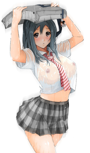 【二次】学生時代の夏の思い出、濡れてブラジャーやおっぱいが透けちゃってる少女たちの濡れ透けエロ画像