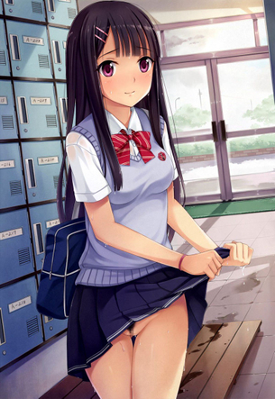【二次】スカートの下はノーパンで外なのにマンコ丸出しになっちゃってる女の子のエロ画像