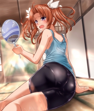 【二次】お尻から透けてる線がエロすぎてつい手が伸びそうになってしまうパンティラインのエロ画像