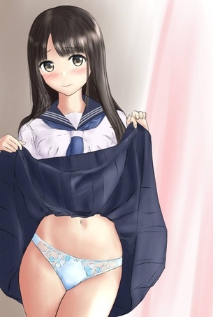 【二次】女子高生が自らスカートをたくし上げてパンツ見せてくれるリア充にのみ許されたエロ画像