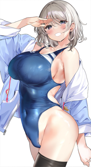 【二次】おっぱいがパツパツで泳ぎにくそうな競泳水着エロ画像