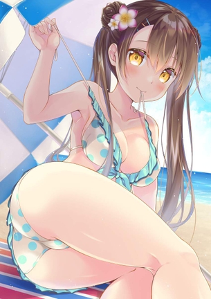 【手堅いデザイン】ドット柄の水着を着た女子の二次エロ画像