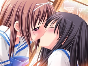 私も女の子とキスしたい！舌を入れたい！そんなキス中の百合カップルさんの二次元エロ画像
