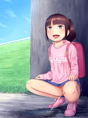 【野ション基本スタイル】物陰にしゃがんでオシッコする女子の二次エロ画像