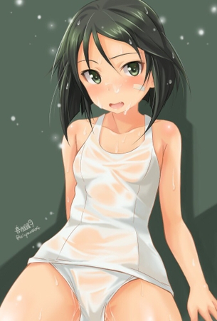 【2次】濡れたら透けちゃいそうな 白スク 姿の美少女二次エロ画像 その7【白スク】