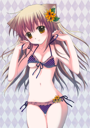 【二次・エロ画像】貧乳おっぱい美少女の水着姿のエロ画像