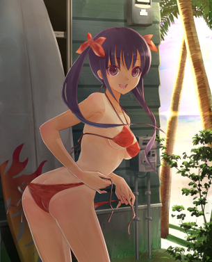 【二次・水着】視線が釘付けにされてしまう、真っ赤なビキニの美少女エロ画像