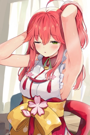 【さくらみこ】みこちの巫女服からはみ出た横乳とかワキとかの二次画像