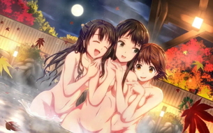 紅葉散る露天風呂が秋の終わりを告げる二次元温泉エロ画像