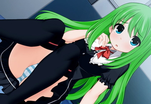 緑色の髪の毛をしたグリーンヘアな女の子の二次元エロ画像
