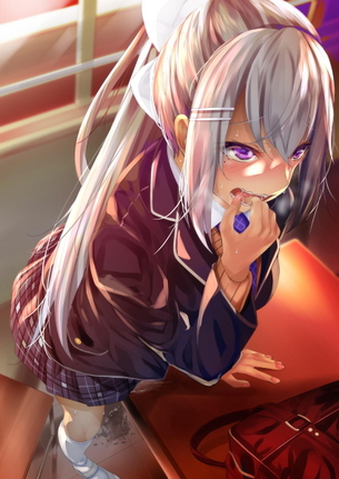 【制服JK】学校内でこっそりオナニーしちゃってる女子校生の二次エロ画像