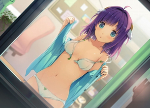 窓の外から着替えを覗く窓越し脱衣の二次元エロ画像
