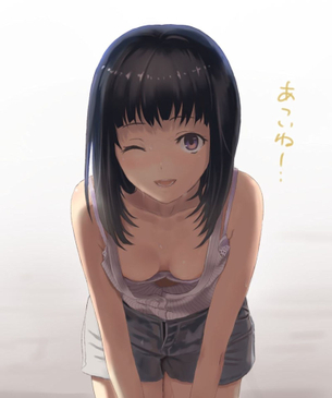暑い夏のセリフ付き二次元胸チラ画像