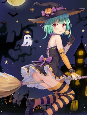【二次】カラフルで縞々なニーソックスを履いたハロウィン女子画像