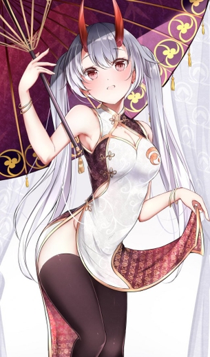 【二次】チャイナドレス特有の絶対領域がエロいニーハイソックス女子画像