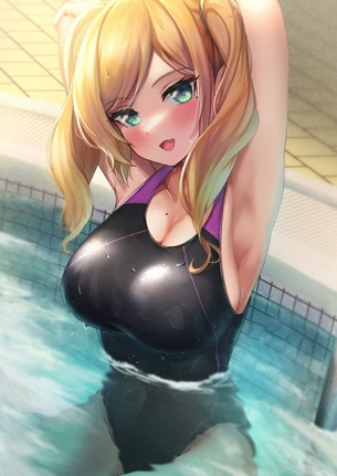 【巨乳】競泳水着にギッチリ詰まったおっぱいがデカすぎる女の子の画像