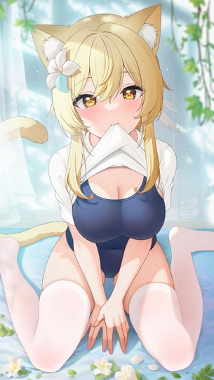 【二次】古き良き定番萌え要素、紺スクール水着＆白ニーハイ女子の画像