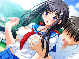 背後から突然おっぱい揉まれてビックリ！な二次元エロ画像