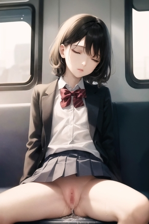 ノーパンで電車のイスに座って眠ってる女子高生なんているわけないのでAIに描いてもらう！　その２