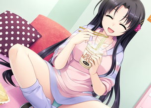 あぐらで無防備に座る二次元エロ画像